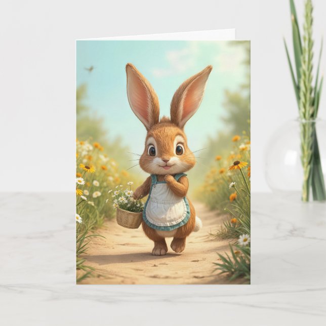 Birthday Bunny With Daisy Basket Card (Front)