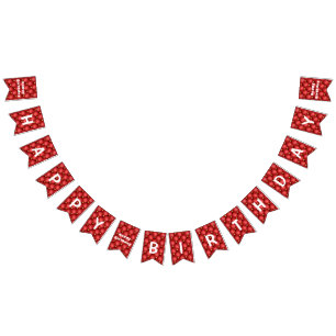 Birthday Bunting Flags Gold Red Diamonds Tufted