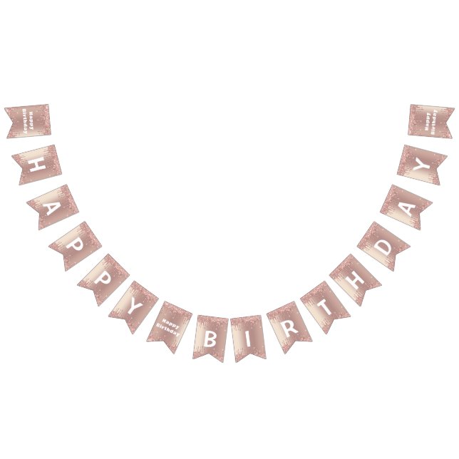 Birthday Bunting Flags Rose Blush Glitter Drips (All)