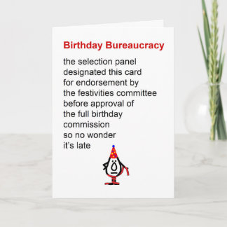 Birthday Bureaucracy - A Belated Birthday Poem Card