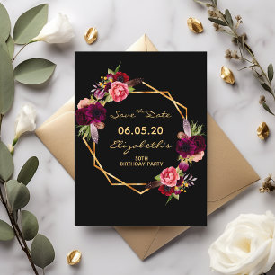 Birthday burgundy black Save the Date card