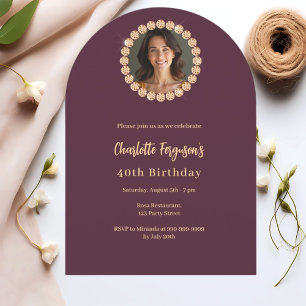 Birthday burgundy diamond photo arch invitation