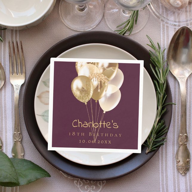 Birthday burgundy gold balloons napkin (Creator Uploaded)