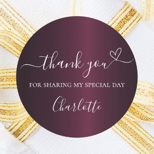 Birthday burgundy name thank you classic round sticker