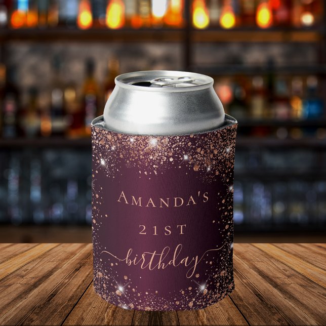 Birthday burgundy rose gold name script can cooler (Creator Uploaded)