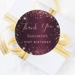 Birthday burgundy rose gold name thank you classic round sticker