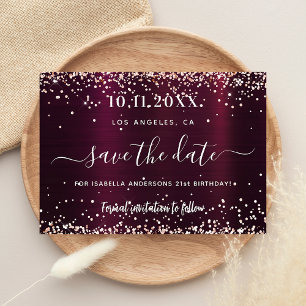 Birthday burgundy rose gold save the date