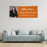 Birthday burnt orange photo man myth legend banner<br><div class="desc">A banner for a 40th (or any age) birthday party for guys. A trendy burnt orange coloured background. Personalise and add your own photo of the birthday boy/man. The text: The name in white with a modern hand lettered style script. Personalise and add a name, age 40 and a text....</div>
