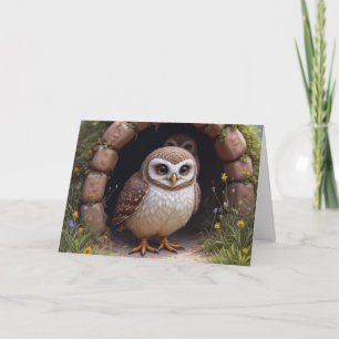 Birthday Burrowing Owls In a Cave Card
