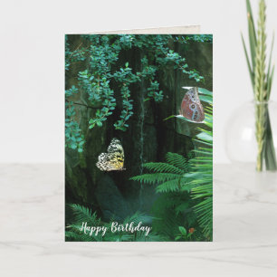 birthday butterflies in tropical garden card