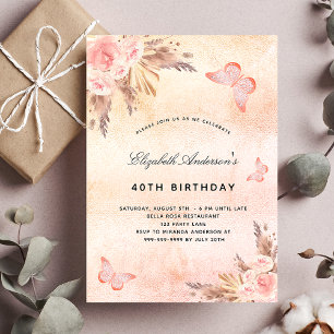 Birthday butterfly pampas grass blush boho invitation