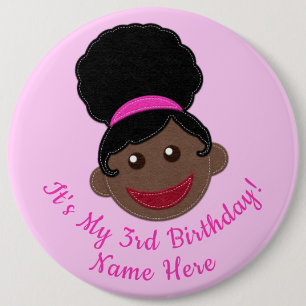 Birthday Button Afro Puff Girl