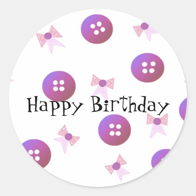 Birthday Buttons and Bows Classic Round Sticker (Front)