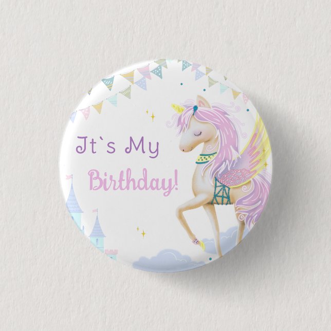 Birthday Buttons with an adorable unicorn. (Front)