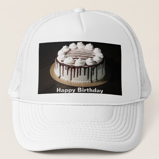 Birthday Cake Adorned with Creamy White Pieces Top Trucker Hat (Front)
