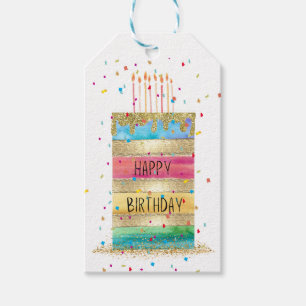 Birthday Cake and Confetti "Happy Birthday" Gift Tags