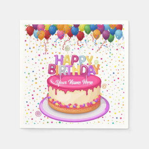 Birthday Cake Balloon and Confetti Paper Napkin