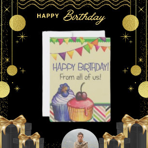 Birthday Cake Balloon Drawing,  Vintage Greeting Holiday Card