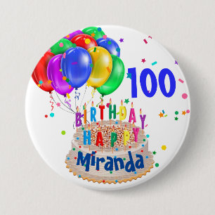 Birthday Cake Balloons Add NAME AGE 100 7.5 Cm Round Badge