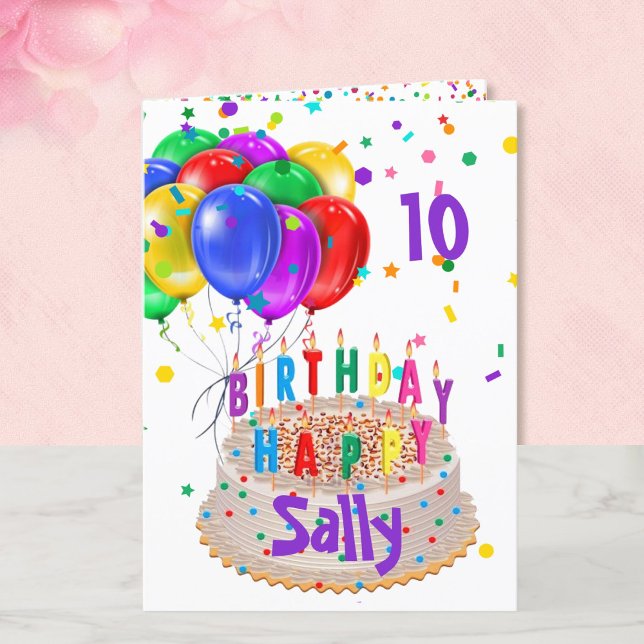 Birthday Cake Balloons Add NAME AGE Kids Girls Card (Creator Uploaded)