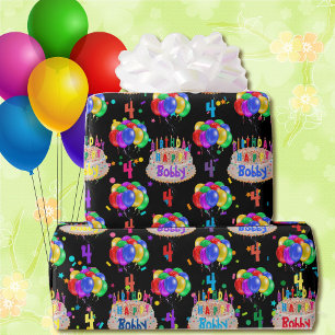 Birthday Cake Balloons Personalise Boy's Name Age  Wrapping Paper