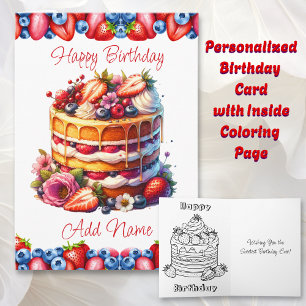 Birthday Cake Berries and Flowers Personalised Card