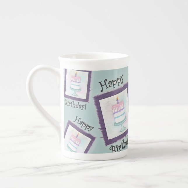Birthday Cake Birthday Cards Bone China Mug (Left)