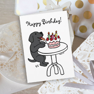 Birthday Cake Black Labrador Cartoon Plain Card