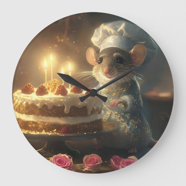 Birthday Cake by Fabulous Mice Baker Large Clock (Front)