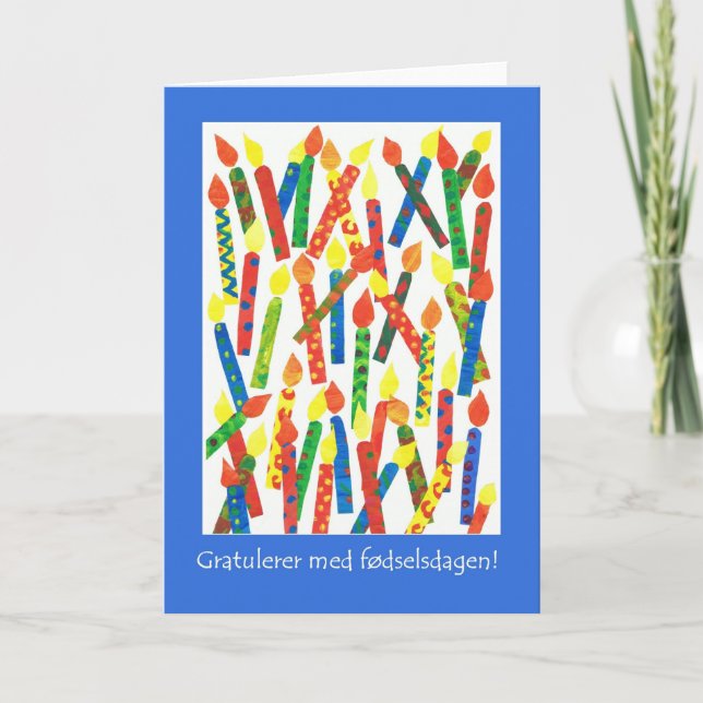 Birthday Cake Candles Card, Norwegian Greeting Card (Front)