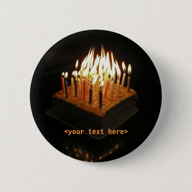 Birthday cake candles lit, <your text here> button (Front)