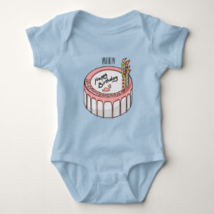 Birthday cake cartoon illustration baby bodysuit