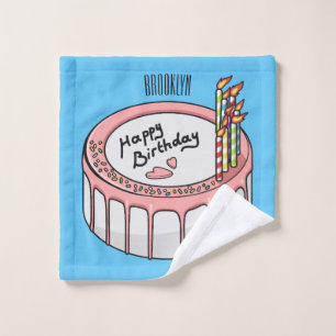 Birthday cake cartoon illustration bath towel set