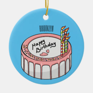 Birthday cake cartoon illustration ceramic ornament