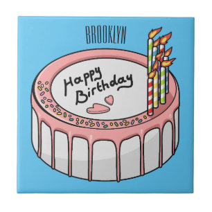 Birthday cake cartoon illustration ceramic tile