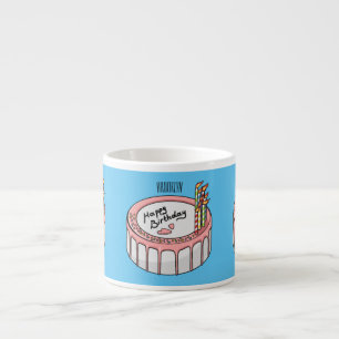 Birthday cake cartoon illustration  espresso cup