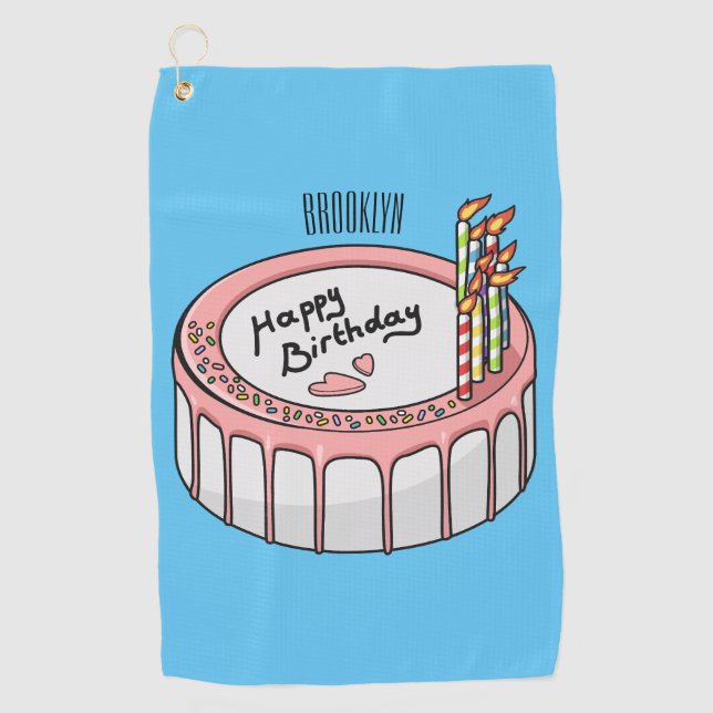 Birthday cake cartoon illustration golf towel (Front)