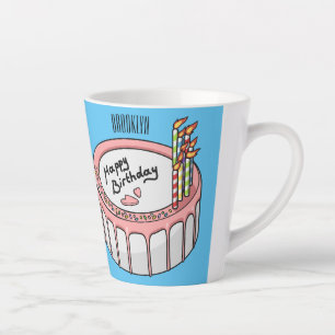 Birthday cake cartoon illustration  latte mug