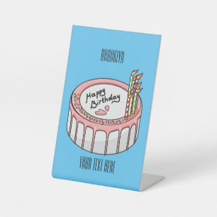 Birthday cake cartoon illustration pedestal sign