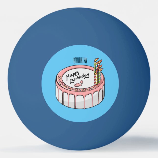 Birthday cake cartoon illustration  ping pong ball (Front)