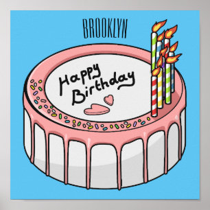 Birthday cake cartoon illustration poster