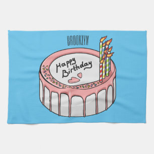 Birthday cake cartoon illustration tea towel