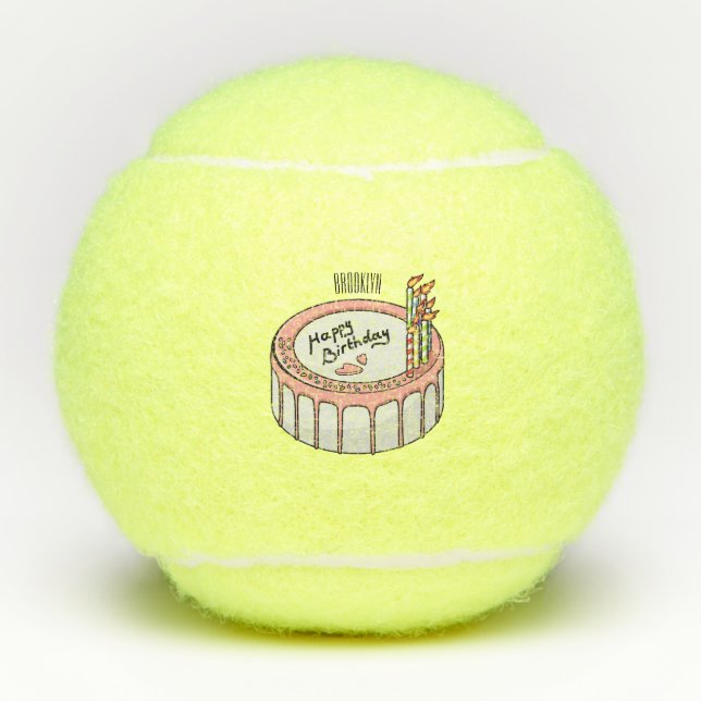 Birthday cake cartoon illustration  tennis balls (Front)