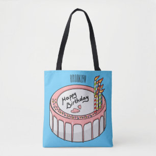 Birthday cake cartoon illustration tote bag