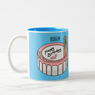 Birthday cake cartoon illustration Two-Tone coffee mug
