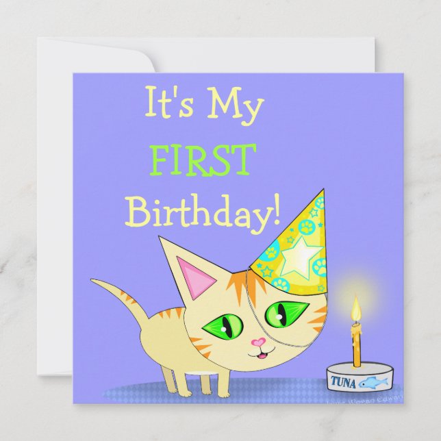 Birthday Cake Cat Custom Invitation (Front)