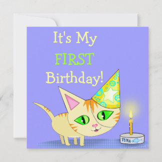 Birthday Cake Cat Custom Invitation