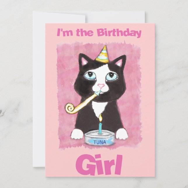 Birthday Cake Cat Custom Invitation (Front)