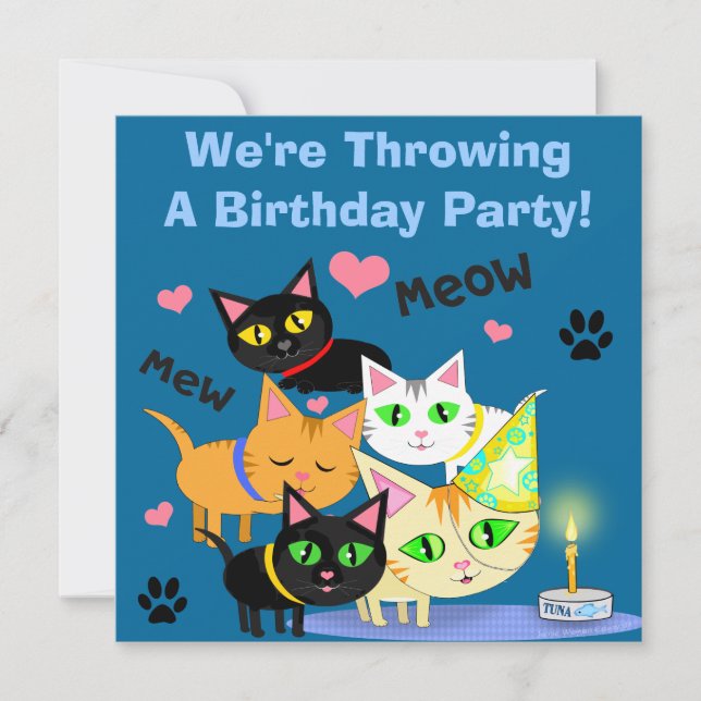 Birthday Cake Cat Custom Invitation (Front)
