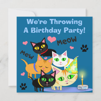 Birthday Cake Cat Custom Invitation